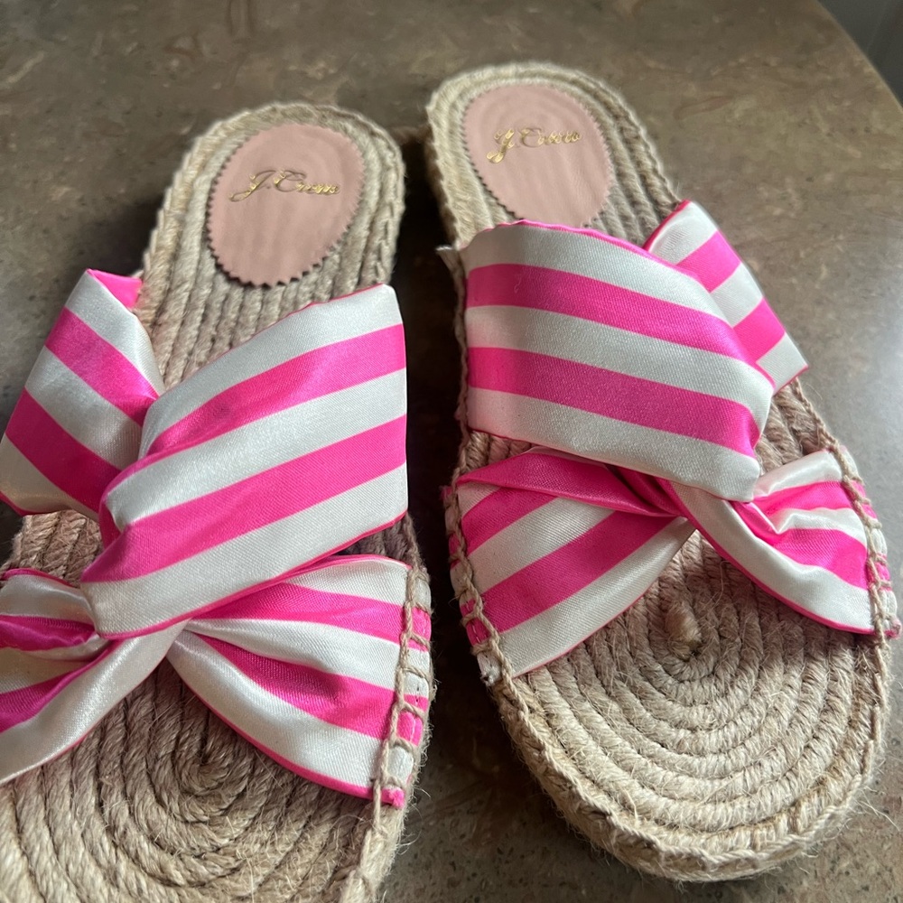 J. Crew Pink and White Espadrille Sandals